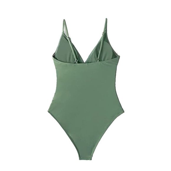 NEW Green Women's One Piece Swimsuit Tummy Control V Neck Bathing Suit sz M - Picture 5 of 10